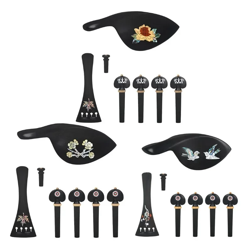 

Ebony Inlay Pearl Shells Violin Accessories Set, 4/4 Size Violin Fingerboard Tailpiece Pegs Endpin Guitar Truss Rod Cover