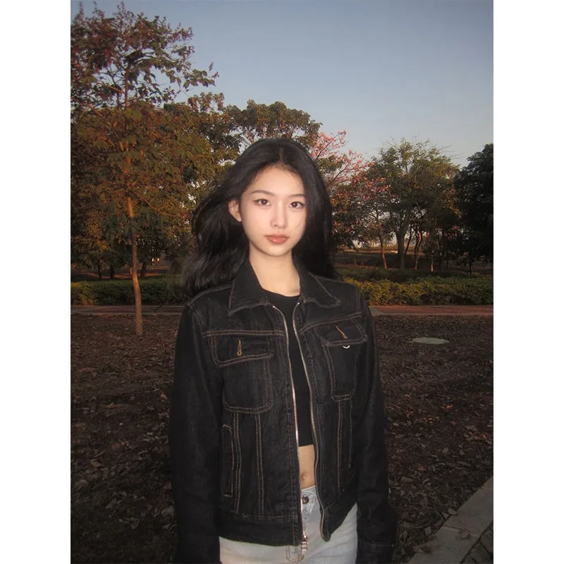 Women's Jackets Black Turndown Collar Long Sleeve Fashion Zipper Coat Denim Casual Versatile Simple Trend Jacket Lady's Clothing
Women's Jackets Black Turndown Collar Long Sleeve Fashion Zipper Coat Denim Casual Versatile Simple Trend Jacket Lady's Clothing