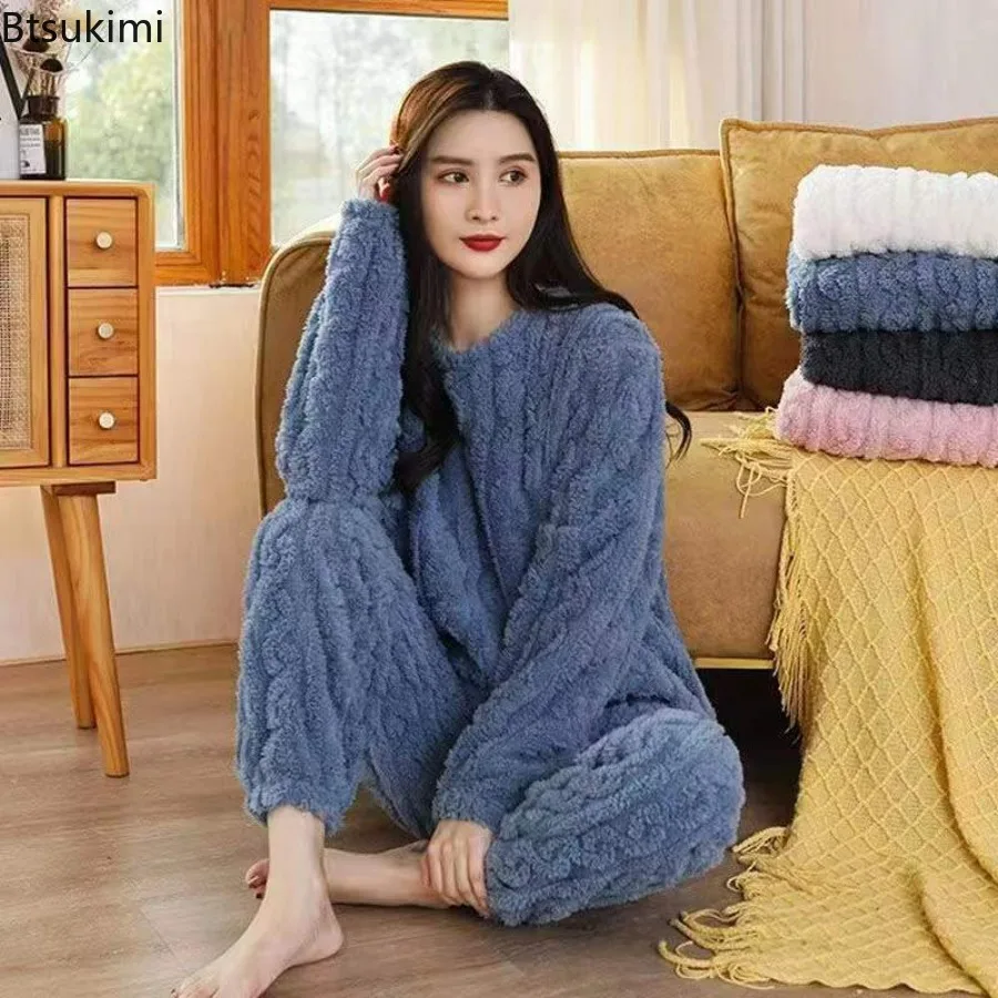 

2023 Women's Warm Flannel Pyjamas Sets Autumn Winter Thick Coral Velvet 2PCS Sleepwear Nightwear Casual Flannel Pajamas Homewear