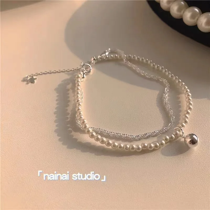 925 Sterling Silver Round Bead Double Layer Bracelet Charm Pearl Bracelet Birthday Party Gift Fashion Women Jewelry Free Shippin
925 Sterling Silver Round Bead Double Layer Bracelet Charm Pearl Bracelet Birthday Party Gift Fashion Women Jewelry Free Shippin