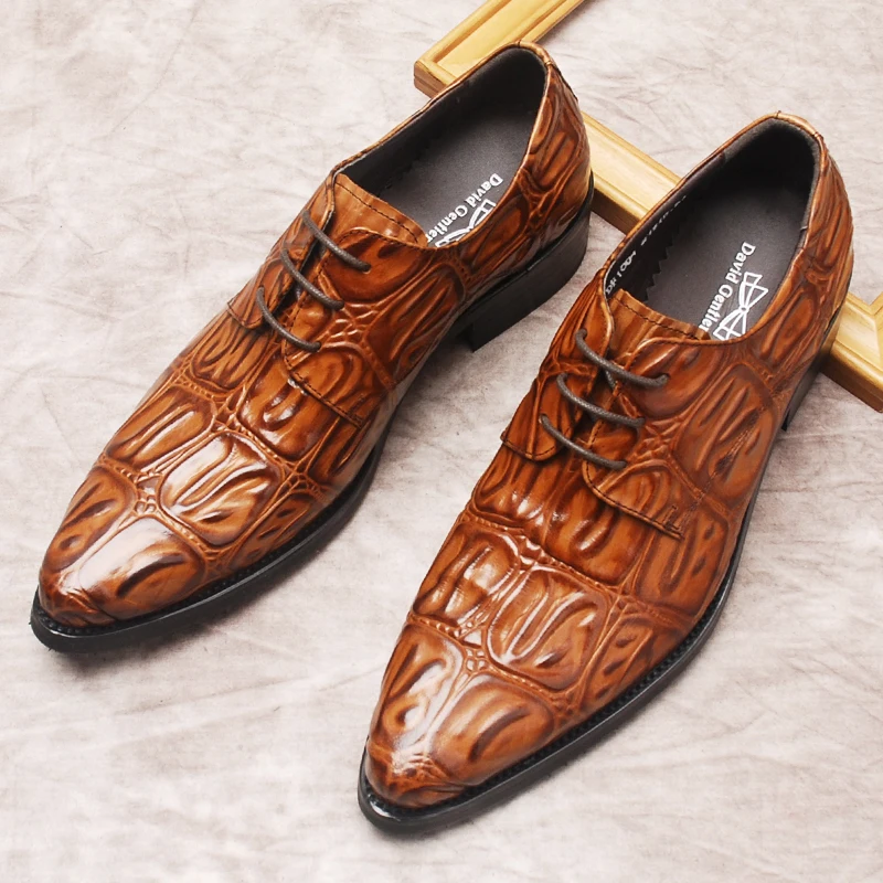

oxford Casual Men's Shoe Genuine Cow Leather Crocodile Pattern Men Dress Shoes Fashion Black Brown Lace Up Wedding Formal Shoe