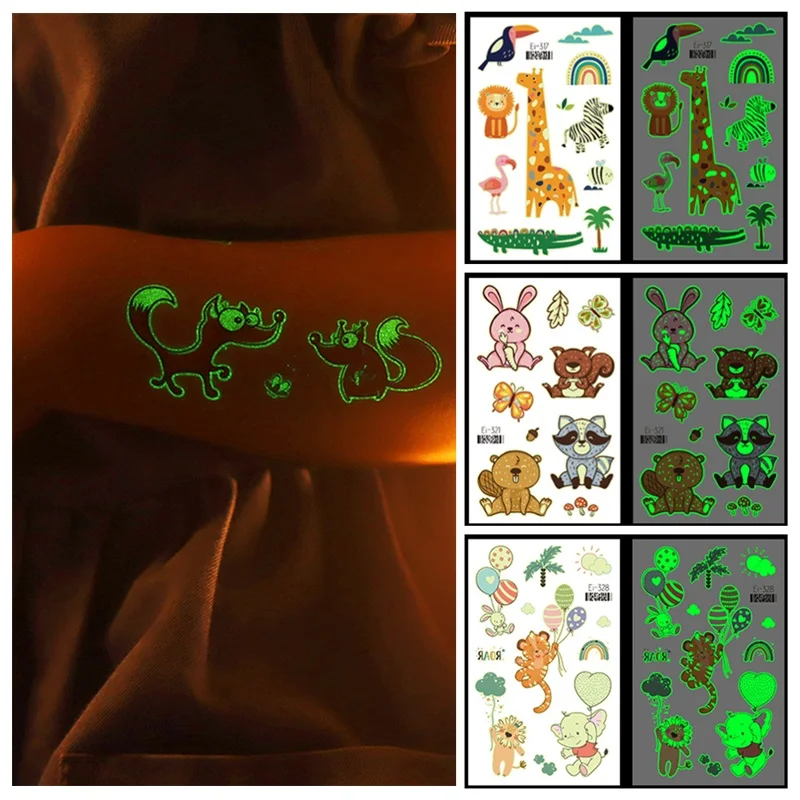 12 kinds Cartoon Animal Luminous Tattoo Sticker For Kids Waterproof Disposable Noctilucent tatouage temporaire Giraffe flamingos
12 kinds Cartoon Animal Luminous Tattoo Sticker For Kids Waterproof Disposable Noctilucent tatouage temporaire Giraffe flamingos