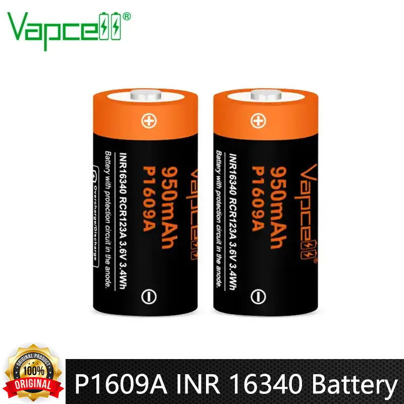Оригинальный аккумулятор Vapcell P1609A INR 16340, 950 мАч, 3 А, 3,6 В, перезаряжаемые литий-ионные батареи, Кнопка верхней части для фонарика, электроинструменты
Оригинальный аккумулятор Vapcell P1609A INR 16340, 950 мАч, 3 А, 3,6 В, перезаряжаемые литий-ионные батареи, Кнопка верхней части для фонарика, электроинструменты