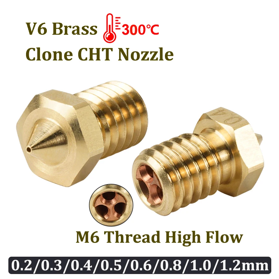 

1/2pcs V6 Clone CHT Nozzle M6 Thread High Flow CHT E3D V6 Brass Nozzles Extruder 3D Printer Parts For 1.75/3mm Filament