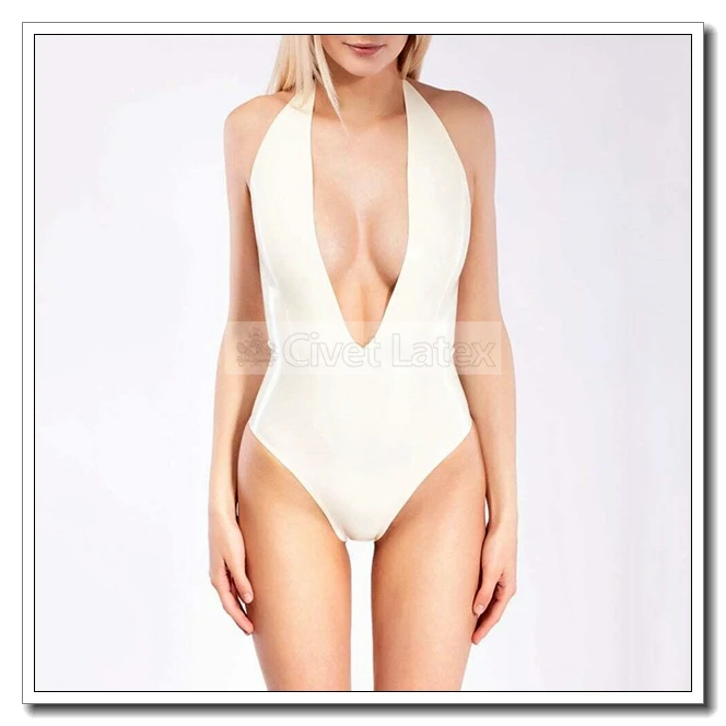 

Civet Latex Swimsuit for Women Halter Leotrad Deep V No Zip Customized 0.4mm J47