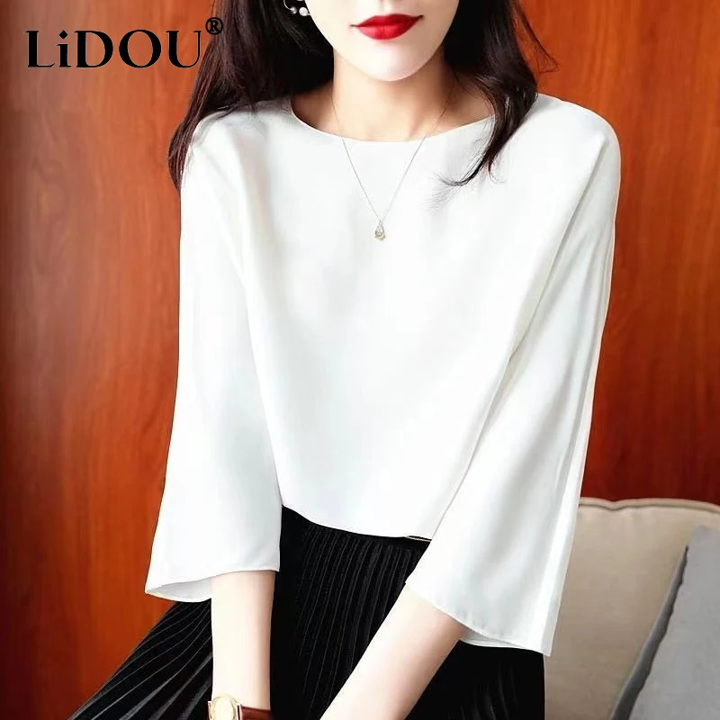 2023 Summer New Women's Clothing Round Neck Solid Color Three Quarter Satin Face Pullovers Tops Women Vintage Elegant T-shirt
2023 Summer New Women's Clothing Round Neck Solid Color Three Quarter Satin Face Pullovers Tops Women Vintage Elegant T-shirt