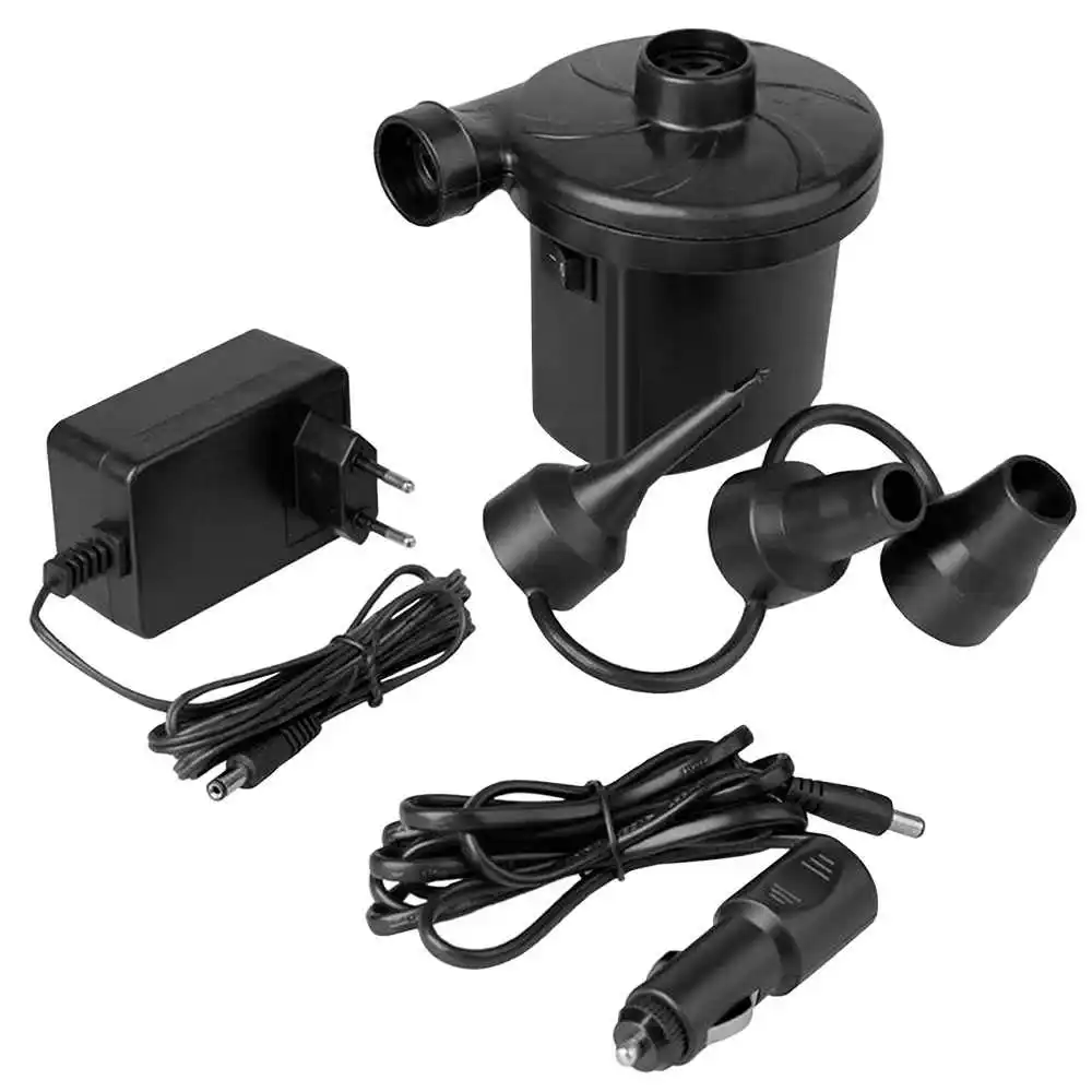 Portable Electric Air Pump EU 2 Pin+Car Plug Quick Fill Inflatable Inflator Deflator 3 Nozzles Black for Indoor Outdoor | Обустройство