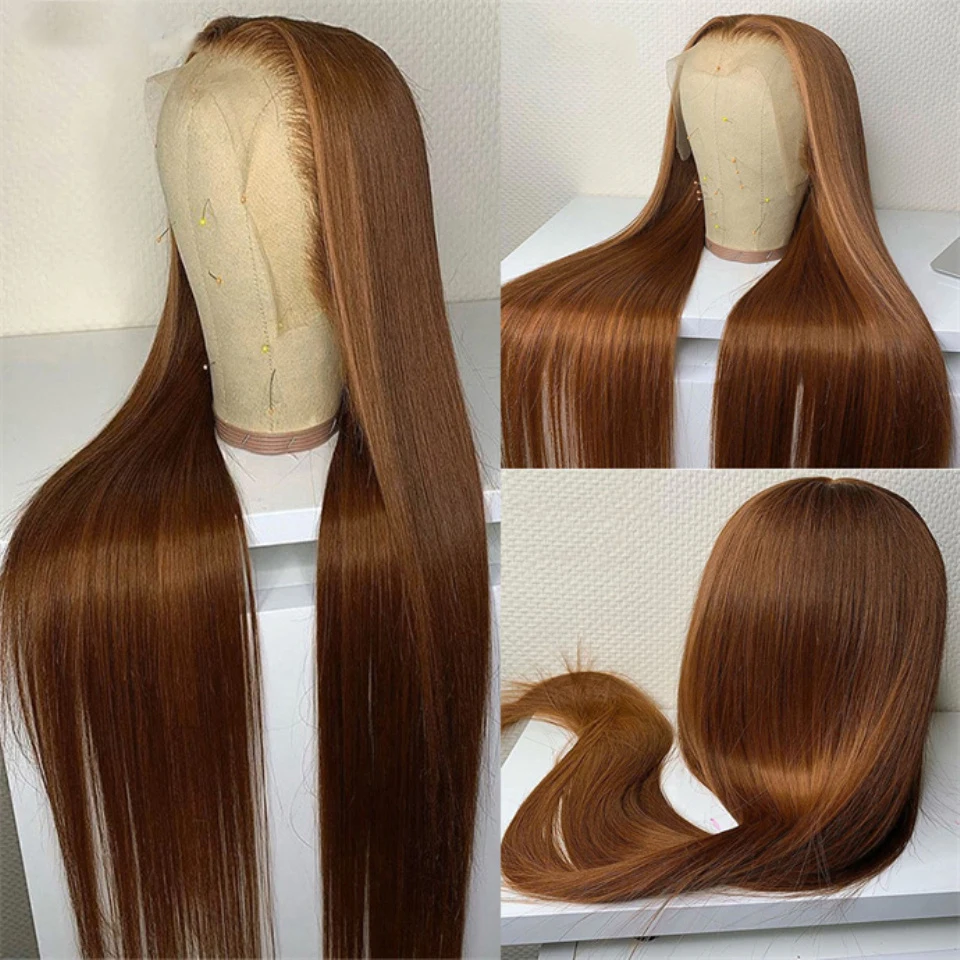 

Soft Preplucked Glueless 26“Long 180%Density Ginger Brown Blonde Silky Straight Lace Front Wig For Black Women Baby hair Daily