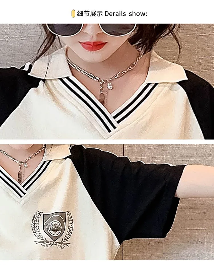 مجموعة من تي شيرت وشورت للفتيات ، مجموعة من الملابس برقبة على شكل v وشورت ، للفتيات المراهقات ، قطعتان مجموعة من تي شيرت وشورت للفتيات ، مجموعة من الملابس برقبة على شكل v وشورت ، للفتيات المراهقات ، قطعتان