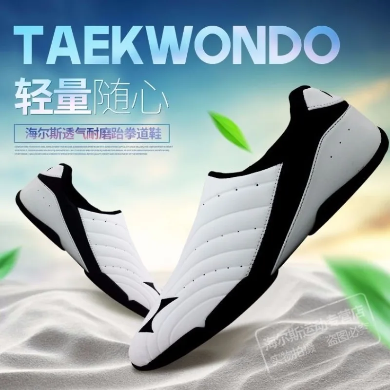 

Professional Taekwondo Shoes for Couples White Leather Tai Chi shoes Unisex Soft Sole Martial arts shoe Men Women Size 35-46