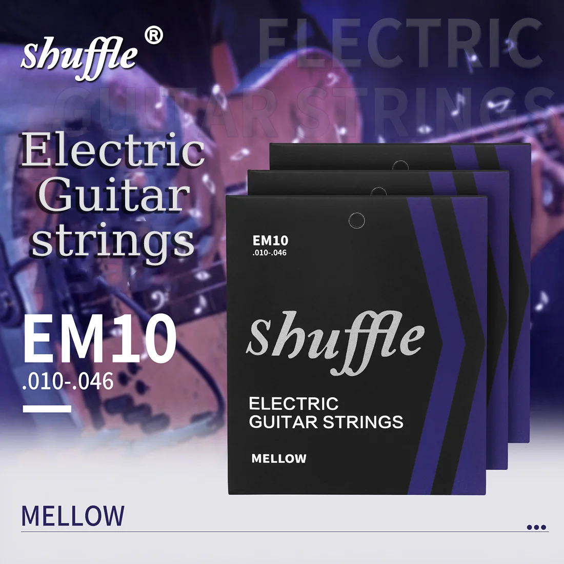 Струны Shuffle EM10 для электрогитары, американский шестиугольный сердечник из высокоуглеродистой стали с никелевой стальной обмоткой, золотые бусины, мелодия
Струны Shuffle EM10 для электрогитары, американский шестиугольный сердечник из высокоуглеродистой стали с никелевой стальной обмоткой, золотые бусины, мелодия