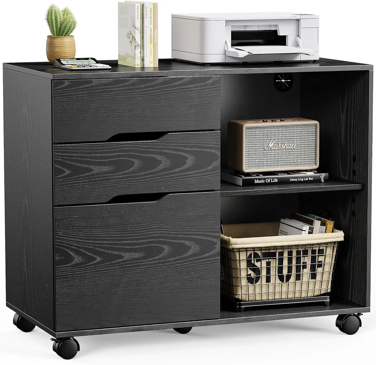 3 Drawers Mobile Wood Lateral Rolling Filing Cabinet,Printer Stand with Open Adjustable Wheels for Home Office, Black
3 Drawers Mobile Wood Lateral Rolling Filing Cabinet,Printer Stand with Open Adjustable Wheels for Home Office, Black