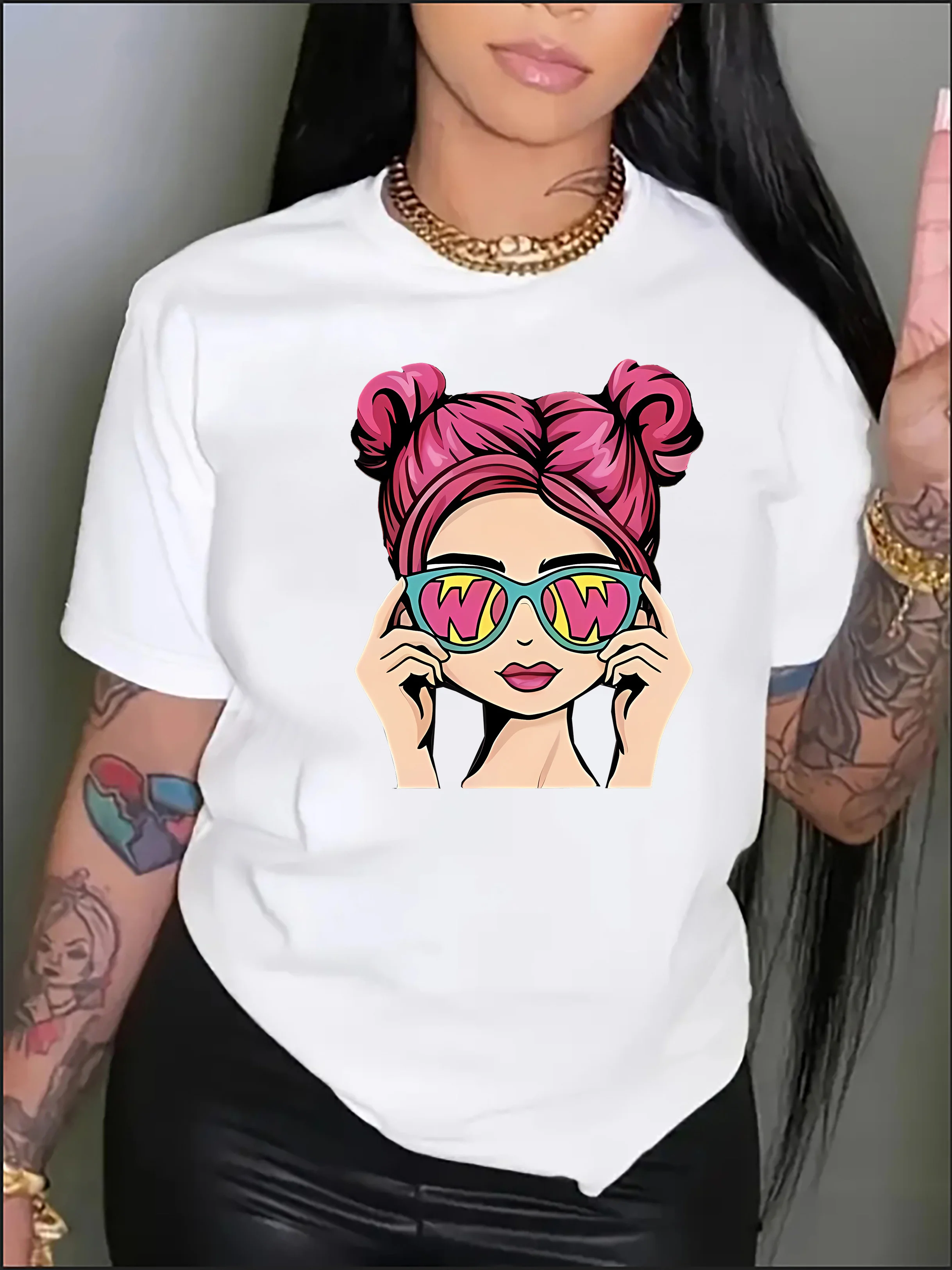 Cartoon Figure Pattern Casual T-Shirt, Round Neck Short Sleeves Breathable Sports Tee, Women's Comfy Tops women clothing
Cartoon Figure Pattern Casual T-Shirt, Round Neck Short Sleeves Breathable Sports Tee, Women's Comfy Tops women clothing