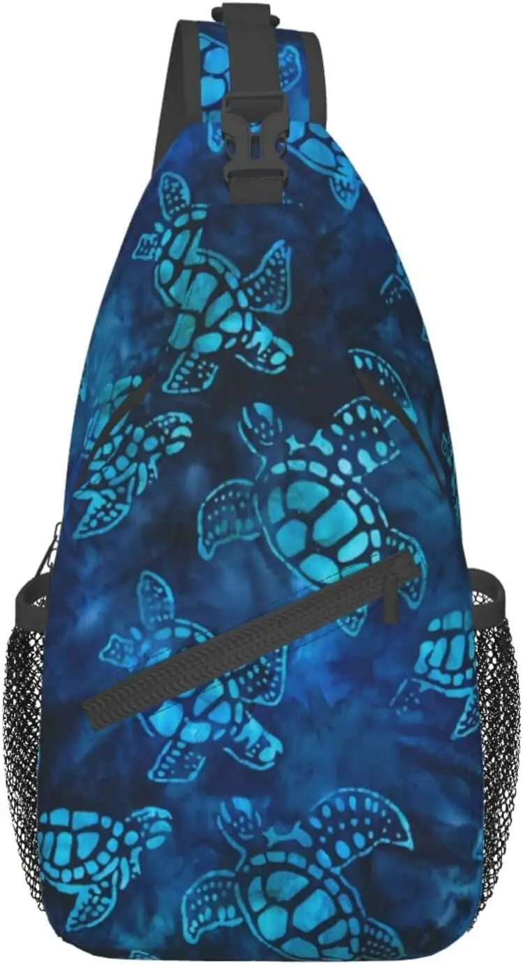 

Sea Turtle Sling Bag Crossbody Backpack for Men Women Watercolor Blue Sea Turtle Nautical Coastal Sea Animal Underwater World