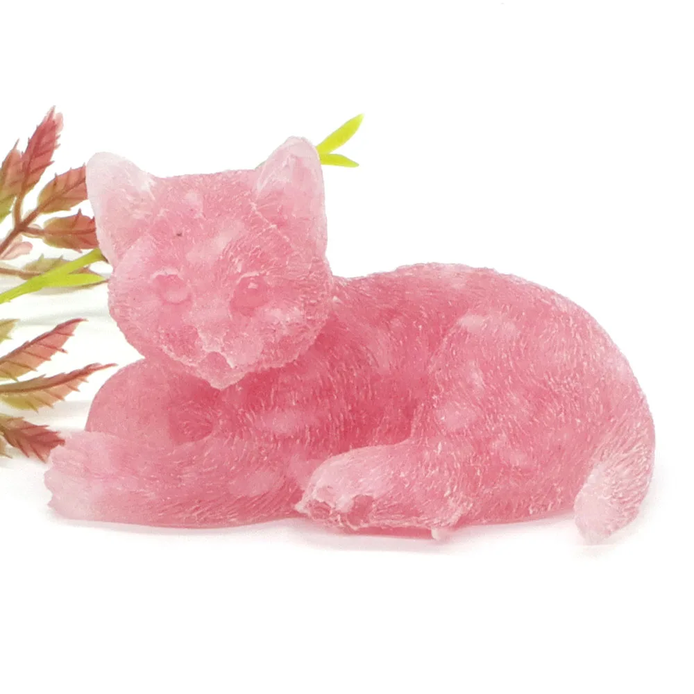 

3.5" Cat Statue Natural Resin Surrounded Rose Quartz Reiki Healing Crystal Stone Craft Animal Figurine Home Room Decoration Gift