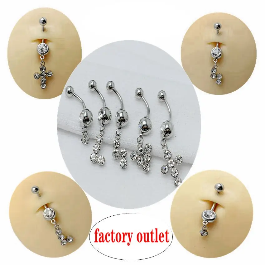 

5 piecesNew stainless steel body piercing navel ring pendant set with stones, shiny silver, non-fading and non-allergenic