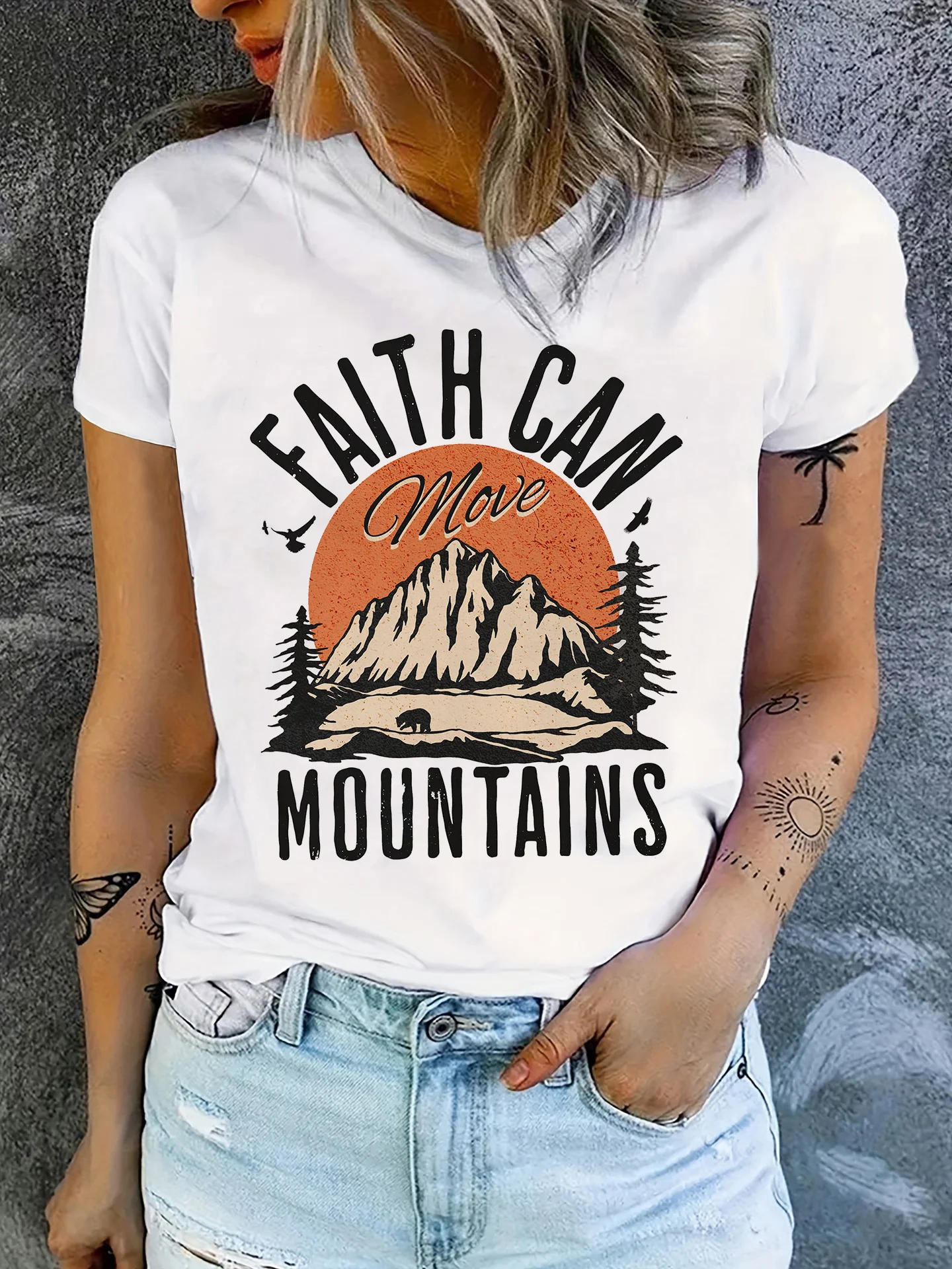 Faith Can Move Mountain Print T-shirt - Women's Casual Crew Neck Short Sleeve Top
Faith Can Move Mountain Print T-shirt - Women's Casual Crew Neck Short Sleeve Top