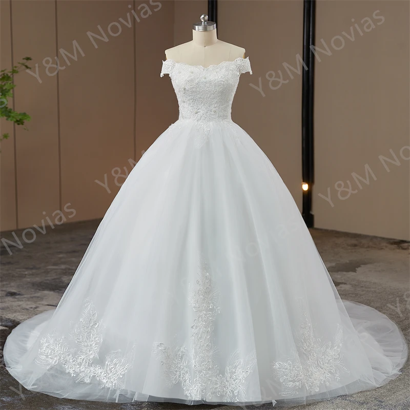

Elegant Lace Romantic Wedding Gowns For Women Off Shoulder France India Bride Princess Bridal Dresses 2024 New Vestidos De Novia