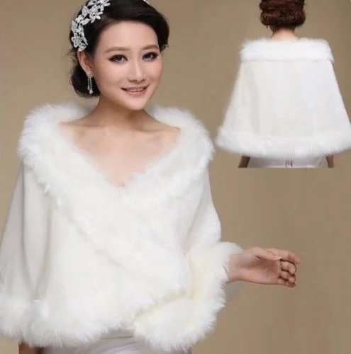 

White/Ivory Faux Fur Wedding Shawl Wrap Shrug Bolero Bride Coat/Jacket