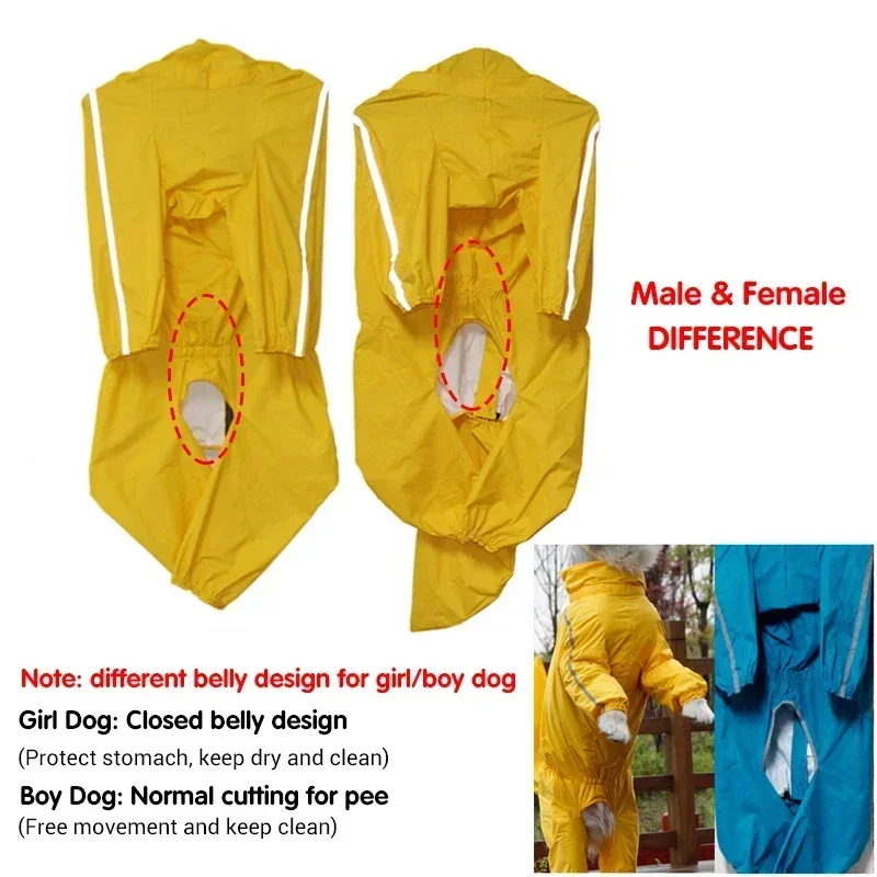 

Dog Removable Fully-covered Clothes Rain For Jacket Tail Husky Large Dogs With Pet Samoyed Waterproof Hooded Raincoat Cover