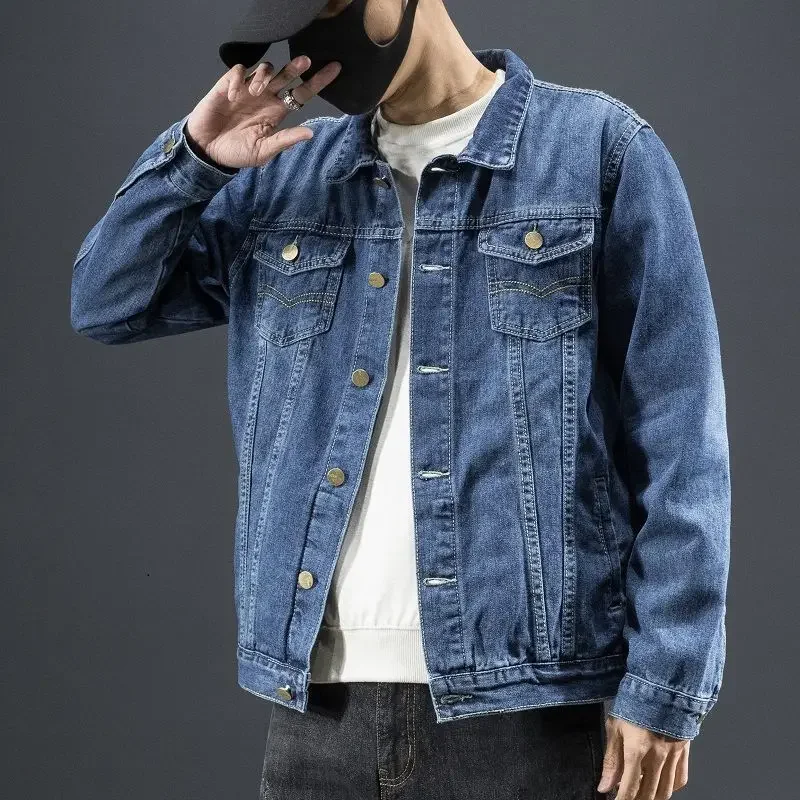 

Jeans Coat for Men Button Cargo Denim Jackets Man Padded Padding Wool with Sheep Warm G New in High Quality Loose Korea Joker