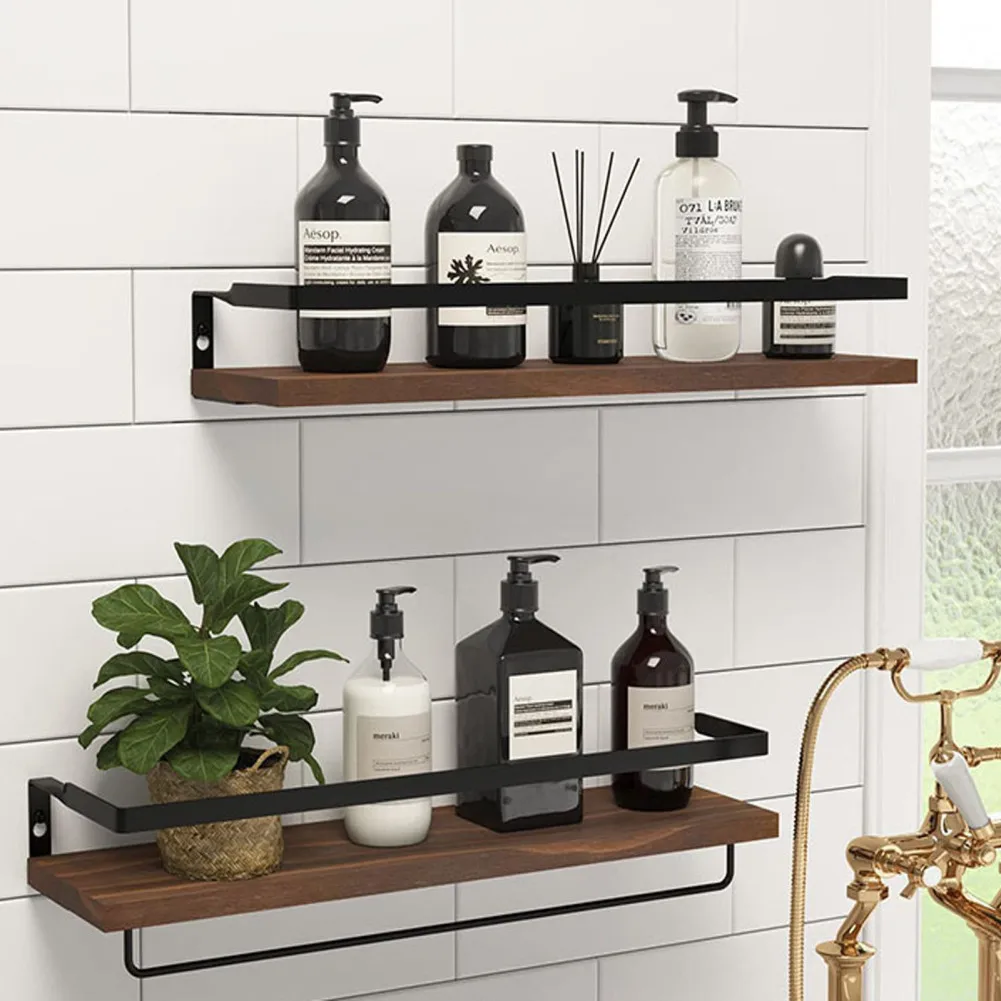 

2 Tier Wall Mounted Storage Racks With Metal Guides Towel Rack Floating Display Shelves For Kitchens Restaurants Bedrooms