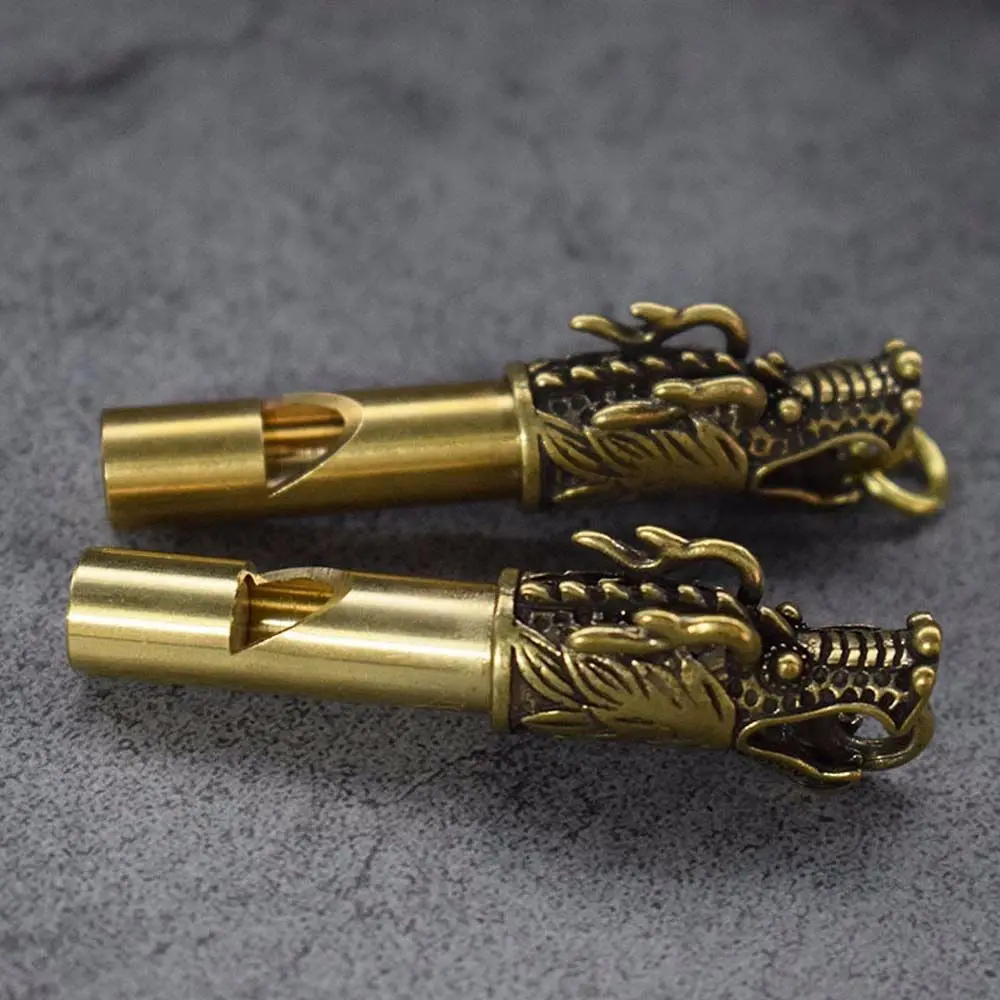 

Charm Handmade Dragon Head Keychain Brass Survival Car Pendants Keys Chain Outdoor Survival Tools Whistle