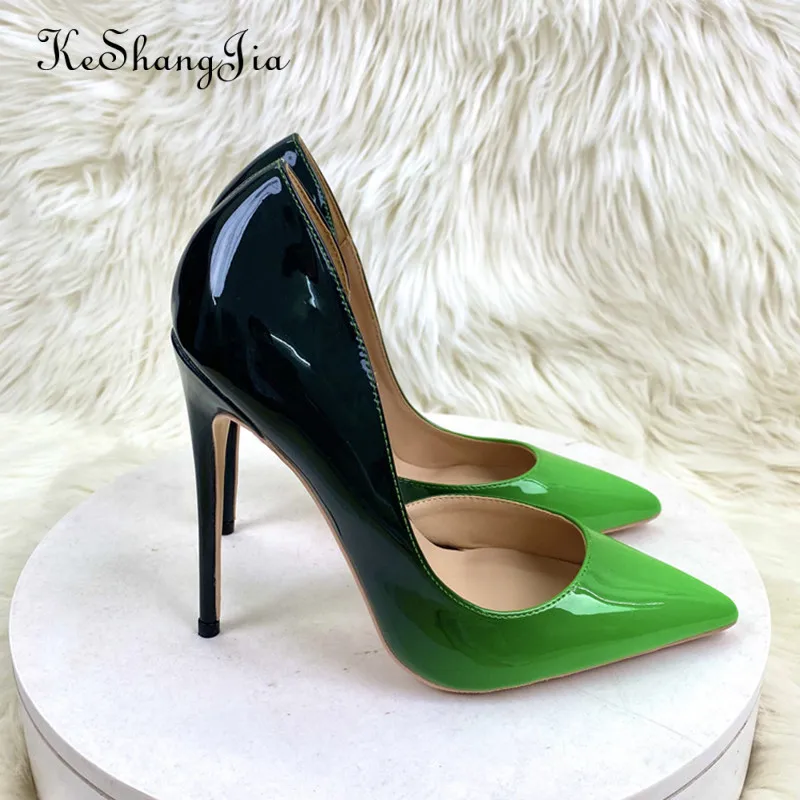 

Gradient Black Green Inner space Women Varnished Pointy Toe High Heel Wedding Bridemaids Shoes Sexy Stiletto Pumps Plus Size 45