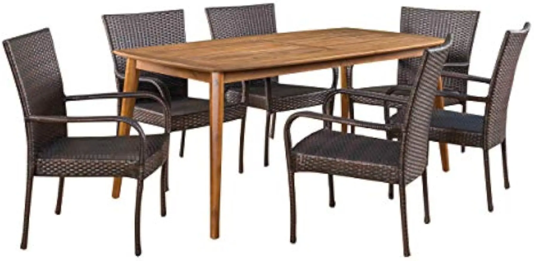 

Christopher Knight Home Arthur Outdoor 7 Piece Multibrown Wicker Set with Teak Finish Rectangular Acacia Wood Dining Table