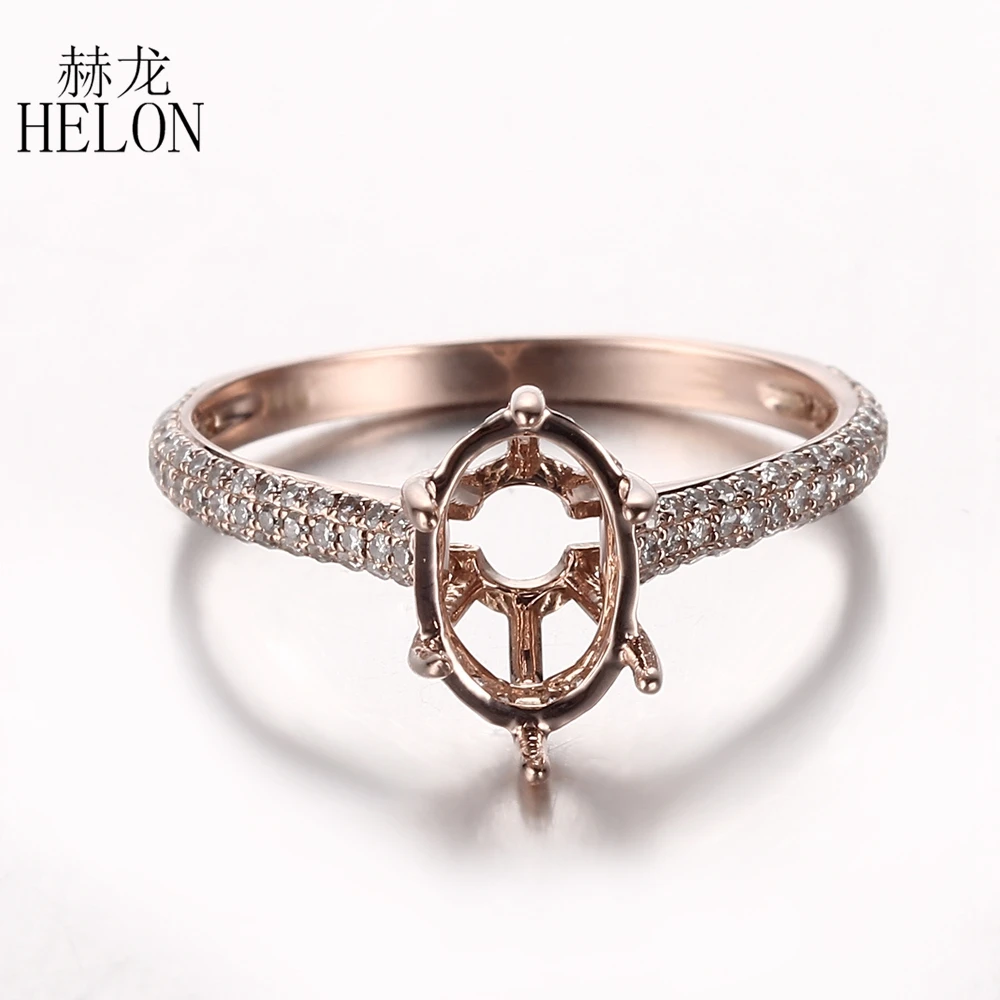 

HELON Solid 14K 10k Rose Gold AU585 Real Natural Diamonds Ring Semi Mount Engagement Wedding Ring Setting Fit Oval Cut 9x7mm