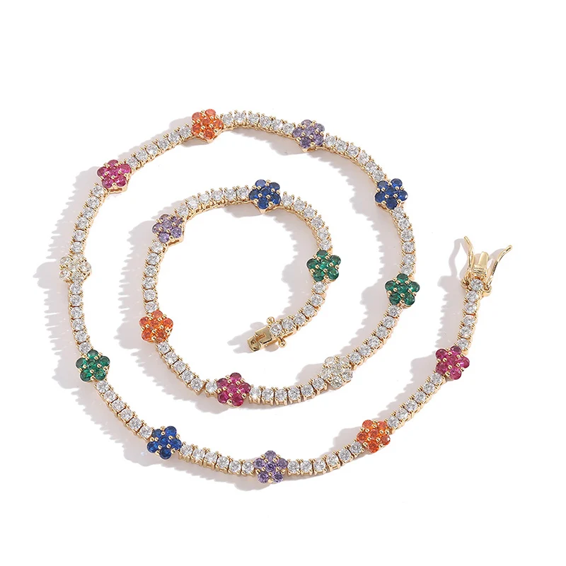 

Цепочка-чокер унисекс в стиле хип-хоп, ожерелье с выложенным камнем цветком из кубического циркония 3 А +, Подарочная бижутерия для мужчин и женщин