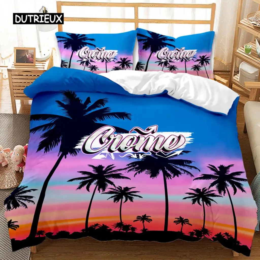 

Hawaiian Duvet Cover Tropical Island with The Palm Trees Nature Theme Bedding Set Double Queen King Size Polyester Qulit Cover