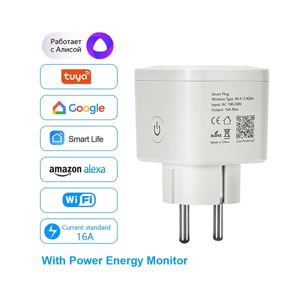CBE EU Sockets 16A Power Monitor Remote Control Smart Home WiFi Plug Tuya SmartLife APP Works with Alexa Google Assistant | Электроника