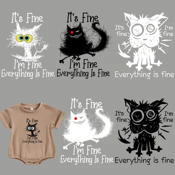 귀여운 고양이 테마 그래픽 다리미 전송 스티커, DIY 의류 티셔츠, 데님 재킷 마스크, 배낭 데님 재킷, 6 팩