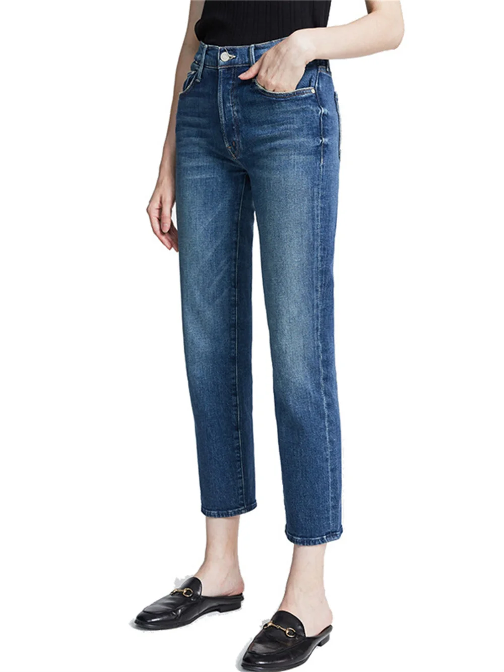 Women's Back Pockets Embroidery High Waist Pants 2023 Spring Summer New Ladies All-Match Straight Ankle-Length Pencil Jeans 
Women's Back Pockets Embroidery High Waist Pants 2023 Spring Summer New Ladies All-Match Straight Ankle-Length Pencil Jeans