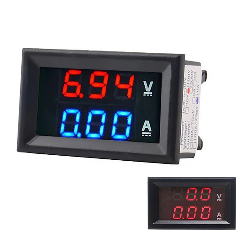 

Цифровой вольтметр Амперметр постоянного тока 0-100 в 10 А, двойной дисплей, детектор напряжения, стандартный индикатор напряжения 0,28 дюйма, красный, синий, стандартный