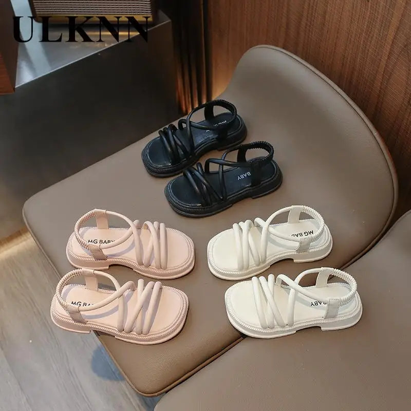 

Розовые сандалии для девочек, Новинка лета 2024, Детская Корейская обувь в римском стиле, модная пляжная обувь для девочек с открытым носком и мягкой подошвой