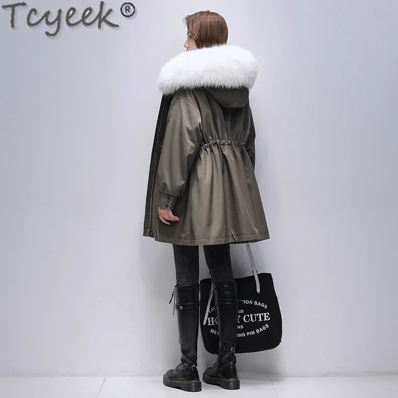 

Tcyeek Winter Womens Parka 23 Fashion Rex Rabbit Fur Liner Detachable Coat Mid-long Fur Jacket for Women Clothes Fox Fur Collar
