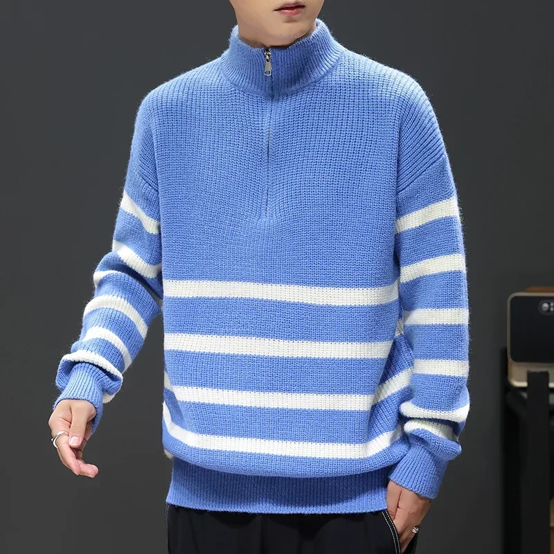 Men's Winter Striped Knitted Sweater Outdoor Windproof Turtleneck Embroidered Sweater Men's Casual Thermal Sweaters
Men's Winter Striped Knitted Sweater Outdoor Windproof Turtleneck Embroidered Sweater Men's Casual Thermal Sweaters