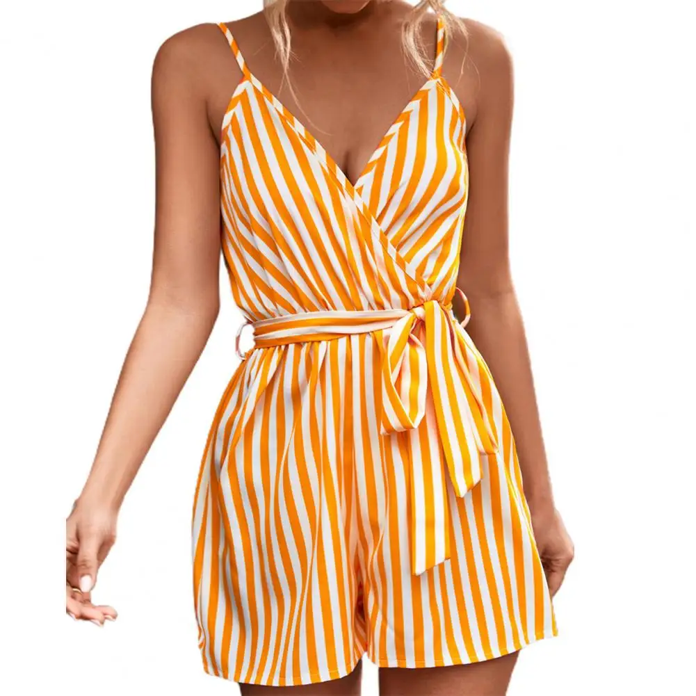 

Sleeveless Summer Jumpsuit For Women Casual Stripe Woman Jumpsuit Loose V-Neck Summer Romper Shorts Beach Playsuit Female Outfit