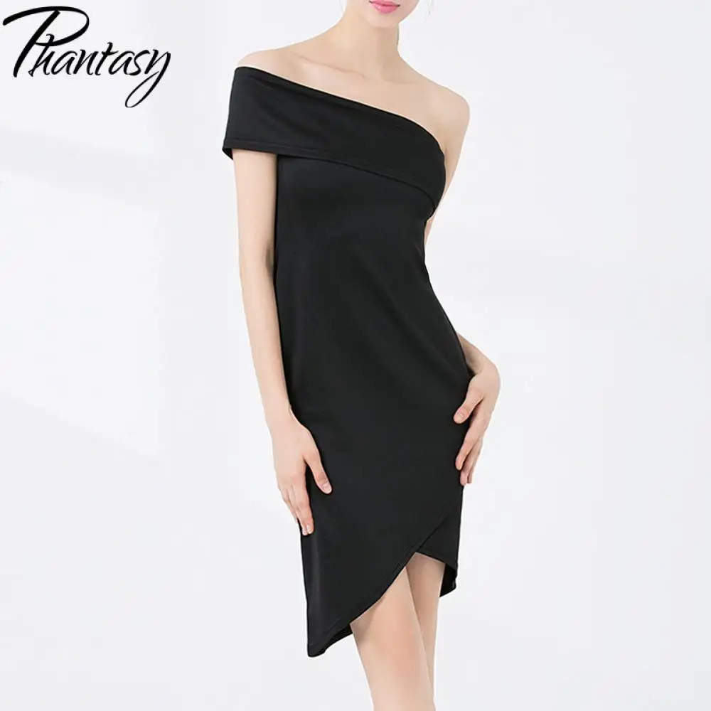 

Phantasy Sexy Fashion Dress for Women Office Lady Black Elegant Dress Female Summer Casual Slash Neck Party Slit Dress Clothes