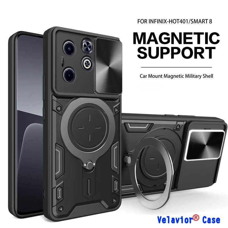 

Case for Infinix Hot 40i Slide Lens Magnetic Support Armor Shell Funda for Tecno Spark 20 20C Pop 8 Case Go 2024 Smart 8 Cover