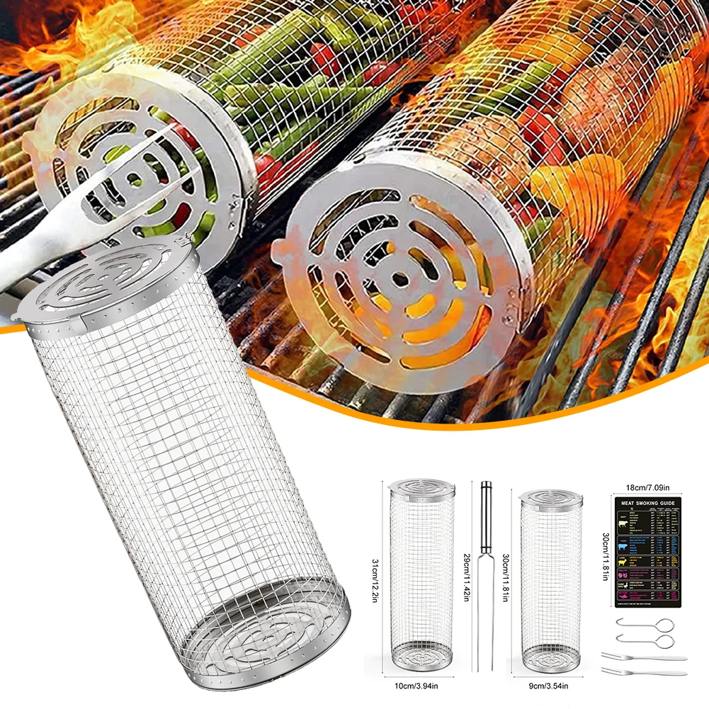 BBQ Rolling Grilling Basket 2Pcs Stainless Steel Cylinder Grill Basket BBQ Grill Mesh Cylinder Camping Barbecue Rack
BBQ Rolling Grilling Basket 2Pcs Stainless Steel Cylinder Grill Basket BBQ Grill Mesh Cylinder Camping Barbecue Rack