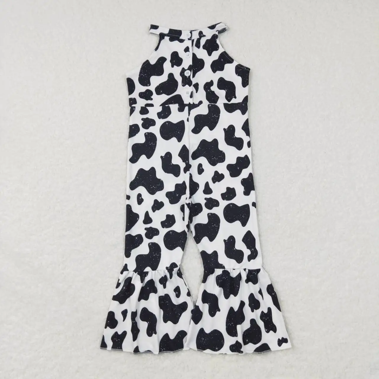 

Wholesale hot sale toddler new design kids Western boutique Babywear for baby girls Cow-print black and white sleeveless onesie