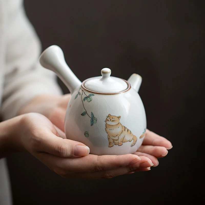 Керамический чайник kyusu милый в виде кошки китайская лампа 250 мл | Дом и сад