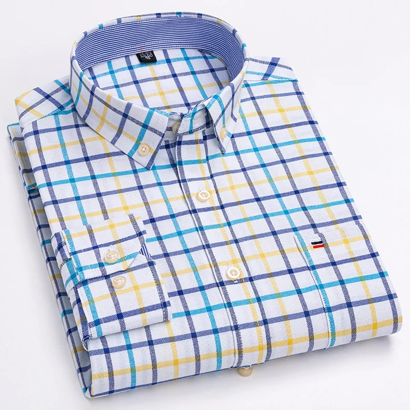 

New in shirt Plus size 7XL 100%cotton Oxford long-sleeve shirts for men slim fit formal fashion tops casual plaid office clothes