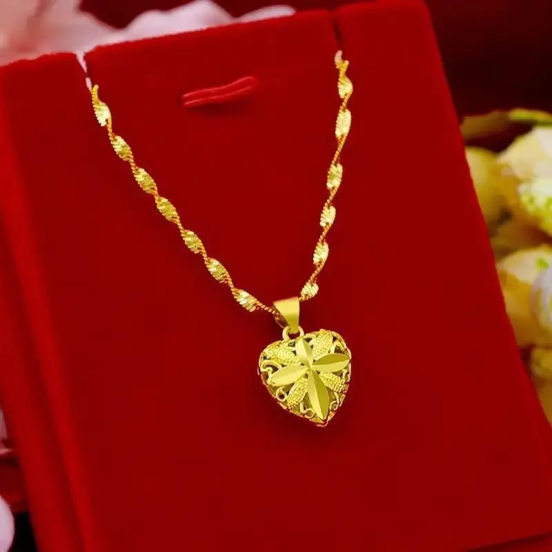 

UMQ Copy 100% Yellow Gold Love Pendant 999 Pure Gold Lucky Beads Peach Heart Pendant Chain for Wife for Girlfriend