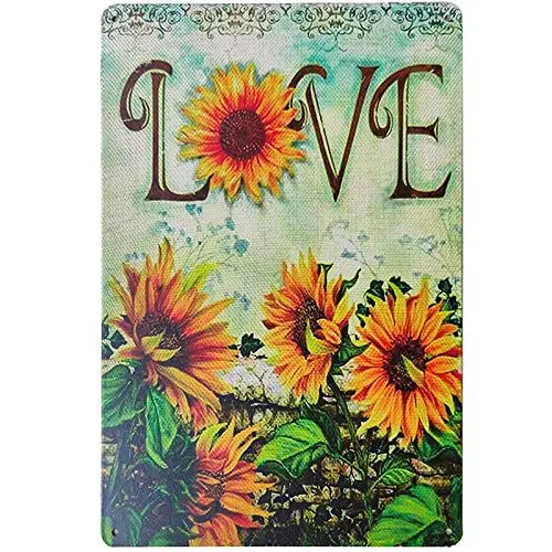 

Love Rustic Sunflower Flower Retro Vintage Tin Sign Farmhouse Wall Art Laundry Room Decor, Kitchen, Living Room, Bathroom &