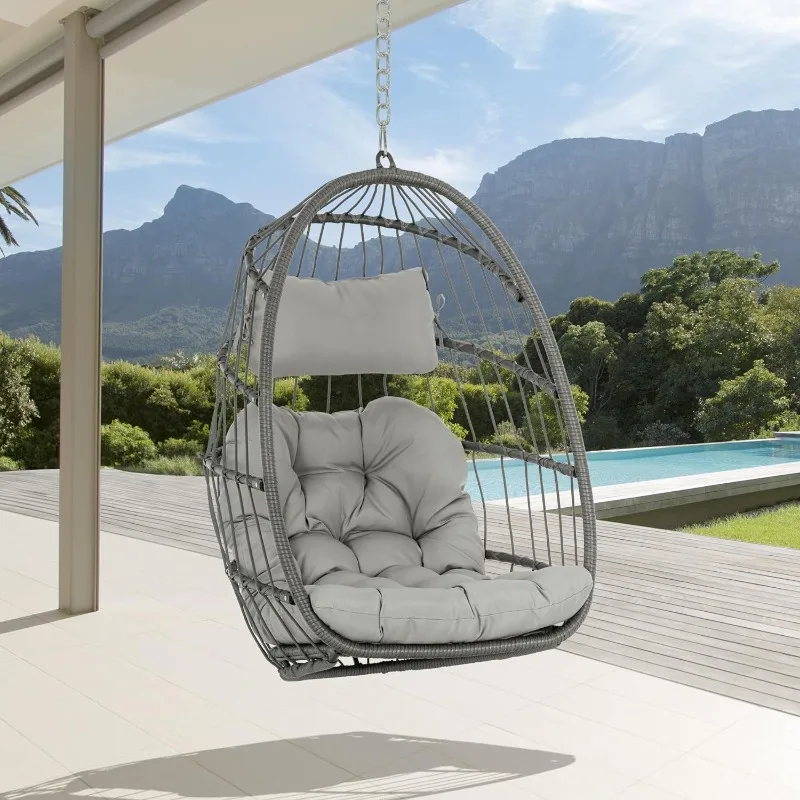 

Wicker Rattan Hammock Egg Swing Chair with Hanging Chain, Aluminum Frame and UV Resistant Cushion, Indoor Outdoor Bedroom