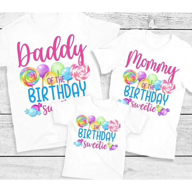 

Candy Themed Birthday Party Clothes Lovely Family Matching Tshirts Candyland Birthday Girl Mommy Daddy Grandma... White